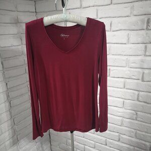 Reitmans Tee Collection Ladies Size Small Burgundy Long Sleeves V-neck T-shirt